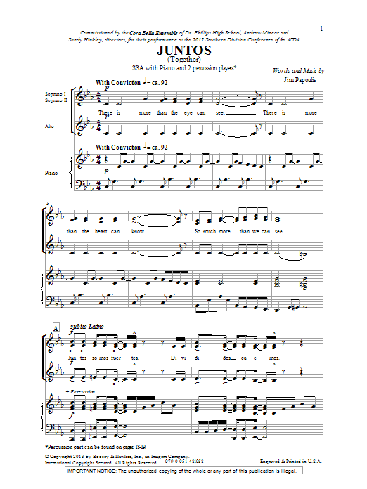 Jim Papoulis Juntos sheet music notes and chords arranged for SSA Choir