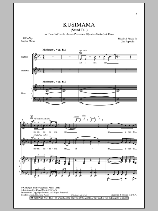 Jim Papoulis Kusimama (Stand Tall) sheet music notes and chords. Download Printable PDF.