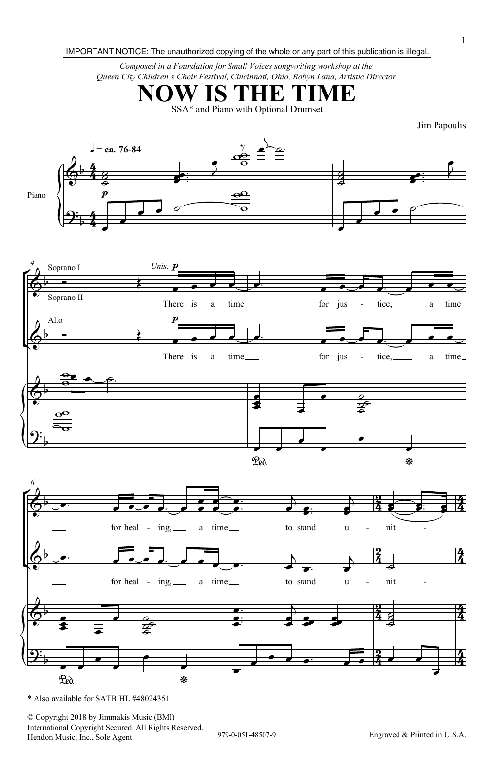 Jim Papoulis Now Is The Time sheet music notes and chords. Download Printable PDF.