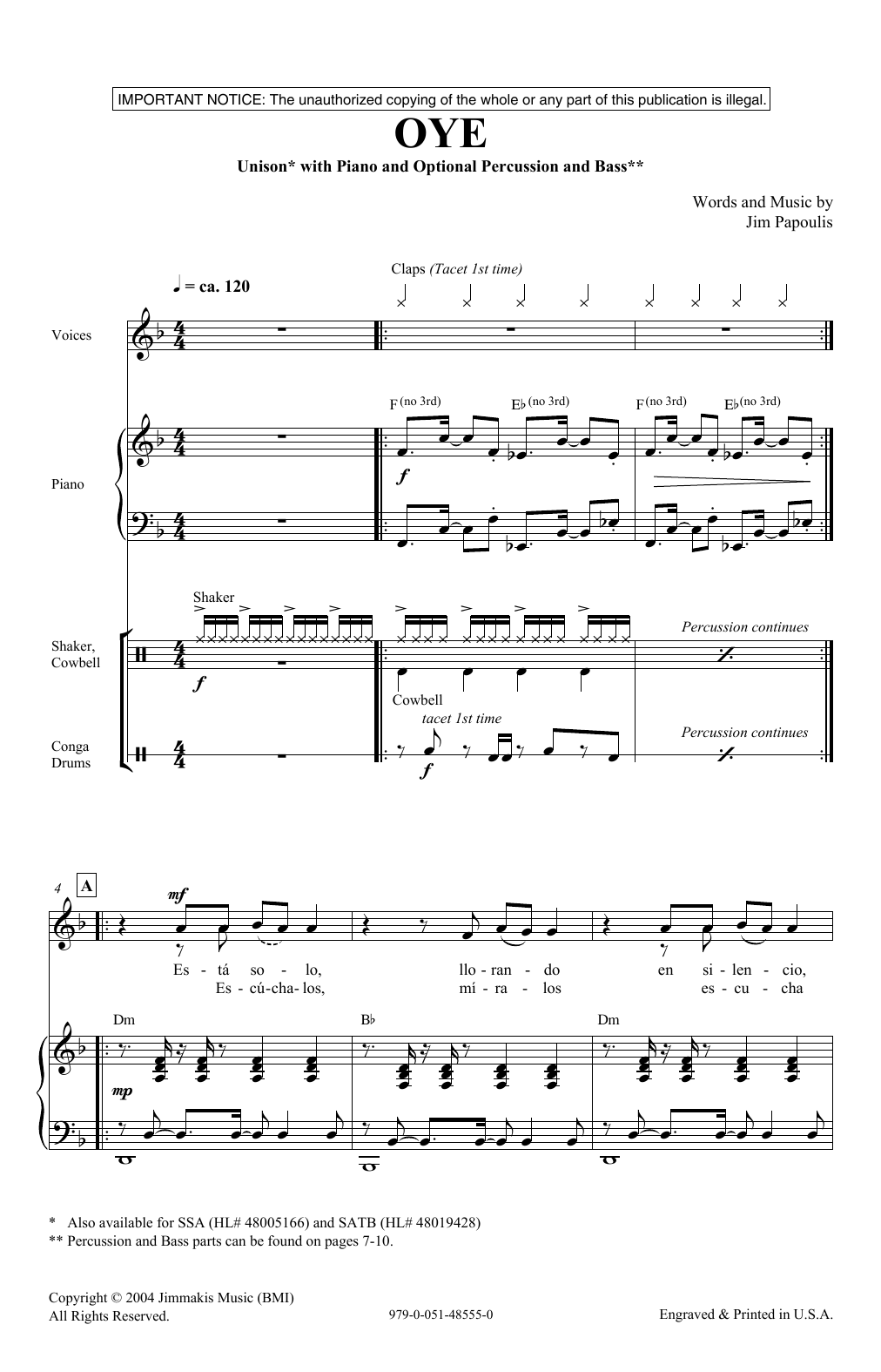 Jim Papoulis Oye sheet music notes and chords. Download Printable PDF.