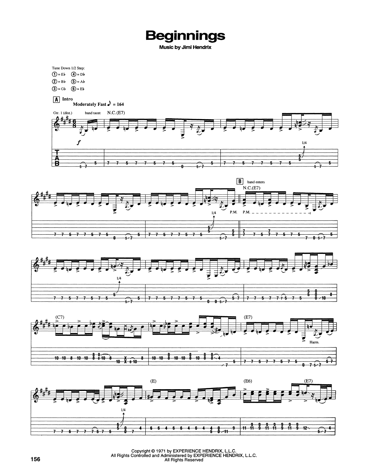 Jimi Hendrix Beginnings sheet music notes and chords. Download Printable PDF.