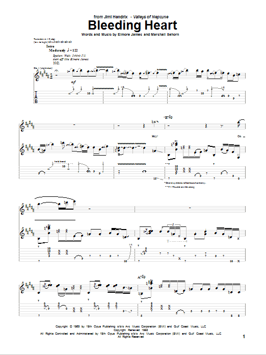 Jimi Hendrix Bleeding Heart sheet music notes and chords. Download Printable PDF.