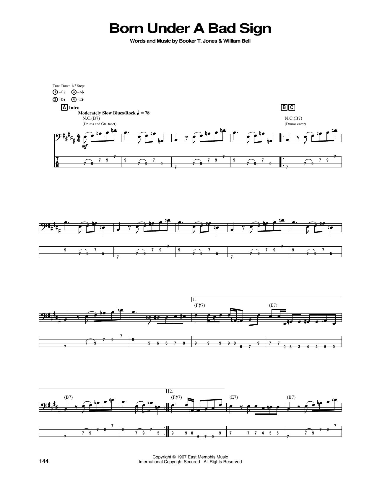 Jimi Hendrix Born Under A Bad Sign sheet music notes and chords. Download Printable PDF.