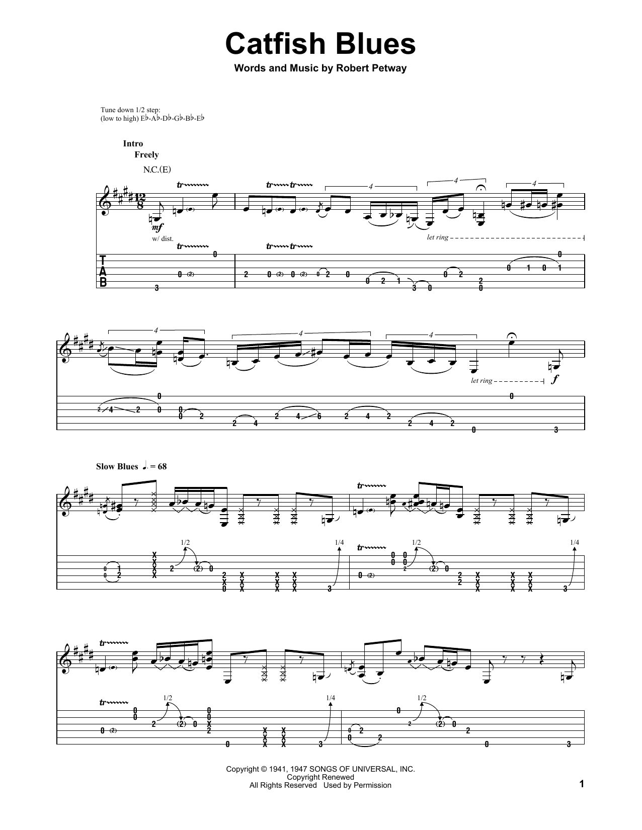 Jimi Hendrix Catfish Blues sheet music notes and chords. Download Printable PDF.