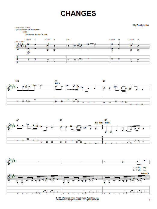 Jimi Hendrix Changes sheet music notes and chords. Download Printable PDF.