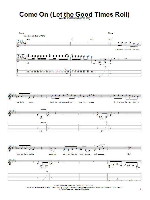 Jimi Hendrix Come On (Part 1) sheet music notes and chords. Download Printable PDF.