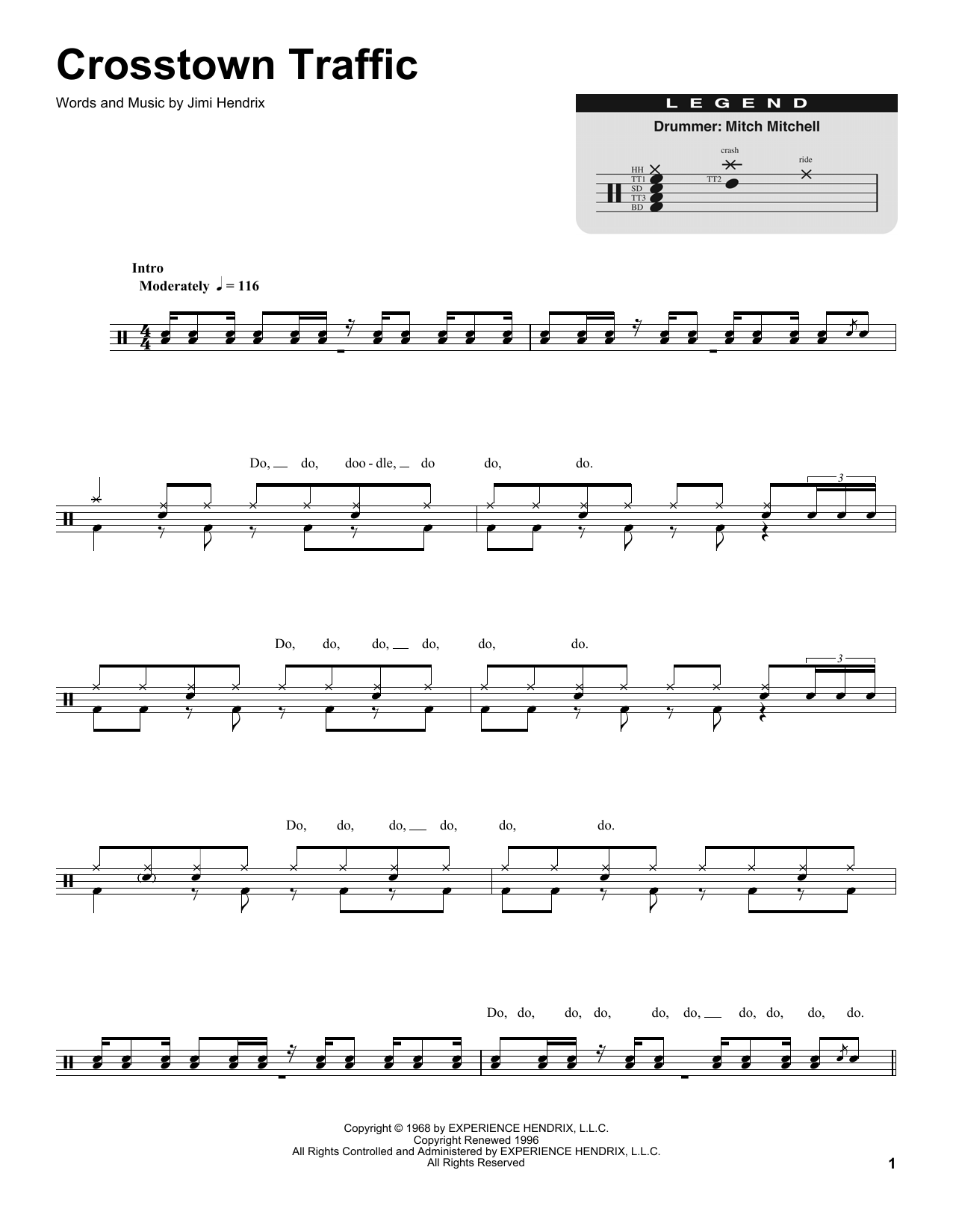 Jimi Hendrix Crosstown Traffic sheet music notes and chords. Download Printable PDF.