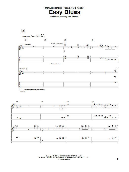 Learn to play Jimi Hendrix Easy Blues sheet music for Guitar Tab in minutes. Price: 7.8900$ Jimi Hendrix Easy Blues sheet music notes and chords arranged for Guitar Tab