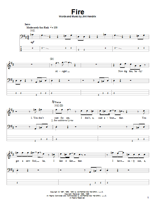 Jimi Hendrix Fire sheet music notes and chords. Download Printable PDF.