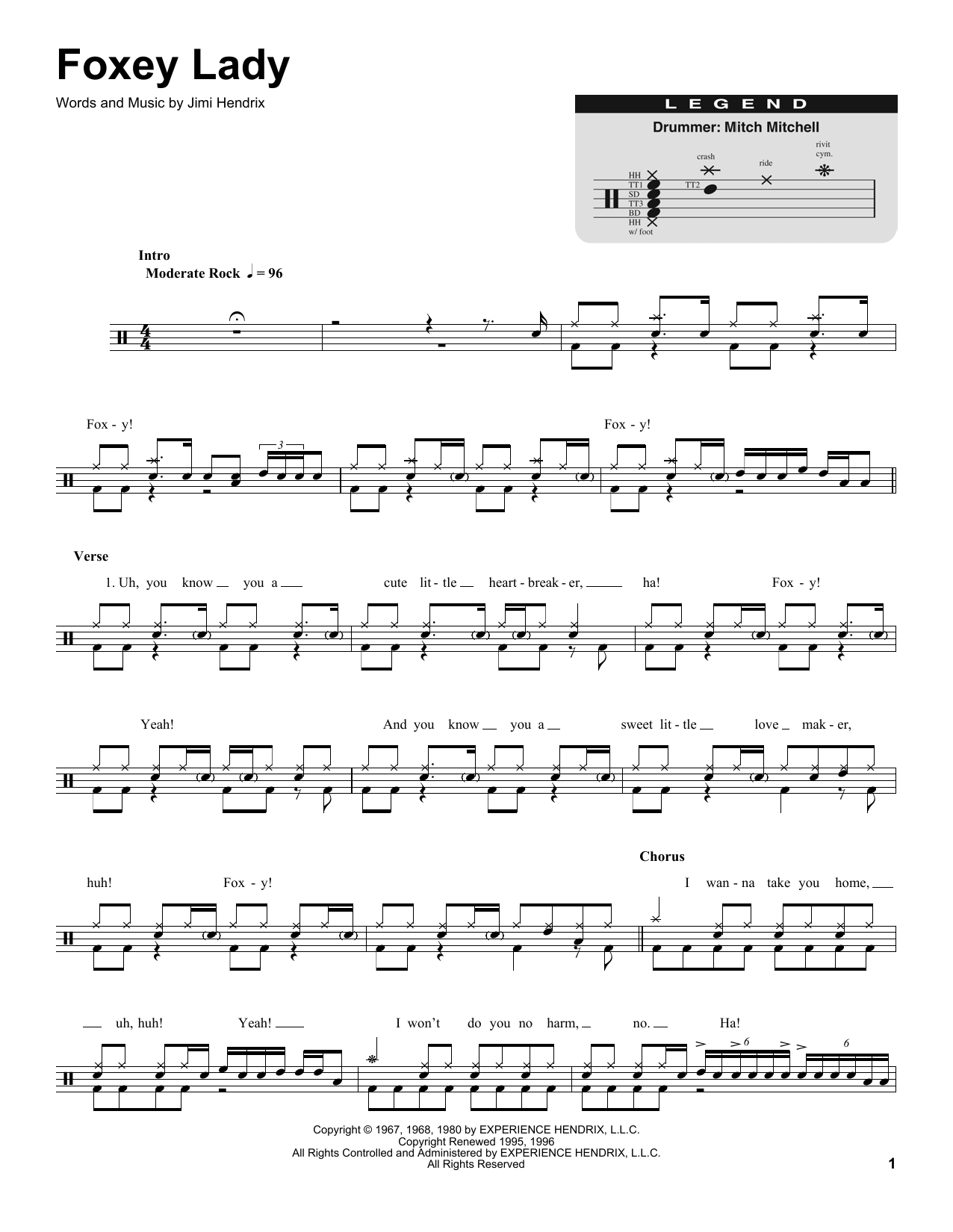 Jimi Hendrix Foxy Lady sheet music notes and chords. Download Printable PDF.