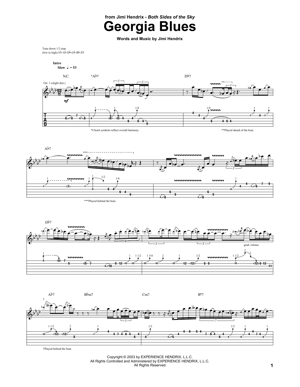 Jimi Hendrix Georgia Blues sheet music notes and chords. Download Printable PDF.