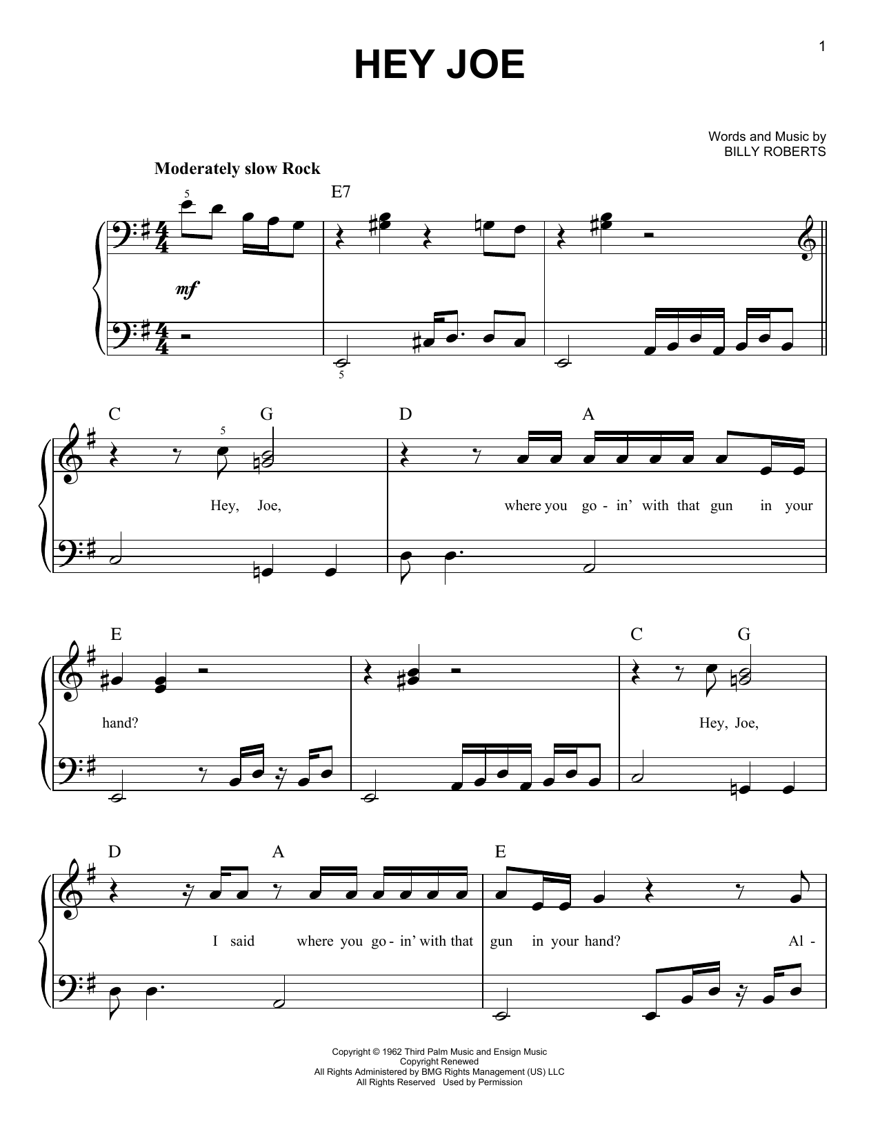 Jimi Hendrix Hey Joe sheet music notes and chords. Download Printable PDF.