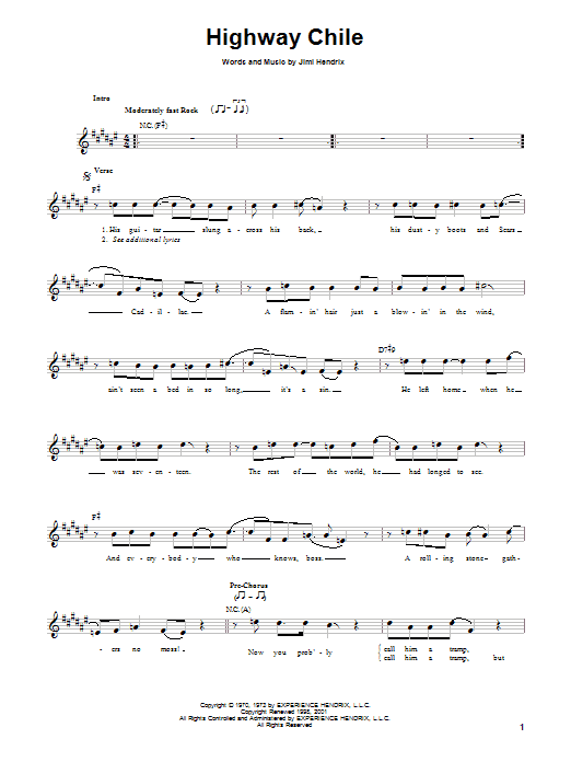 Jimi Hendrix Highway Chile sheet music notes and chords. Download Printable PDF.