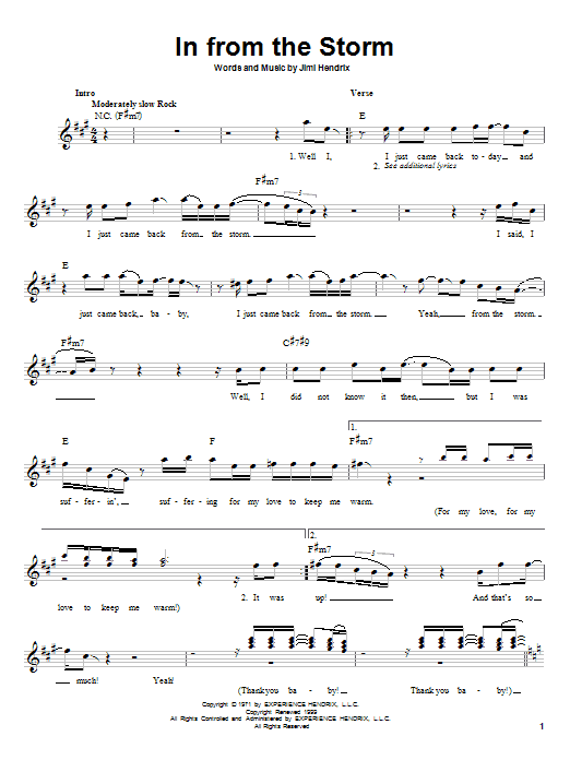Learn to play Jimi Hendrix In From The Storm sheet music for Easy Guitar in minutes. Price: 5.9900$ Jimi Hendrix In From The Storm sheet music notes and chords arranged for Easy Guitar