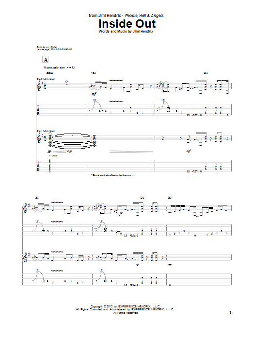Learn to play Jimi Hendrix Inside Out sheet music for Guitar Tab in minutes. Price: 7.8900$ Jimi Hendrix Inside Out sheet music notes and chords arranged for Guitar Tab