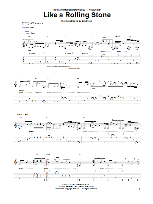 Jimi Hendrix Like A Rolling Stone sheet music notes and chords. Download Printable PDF.