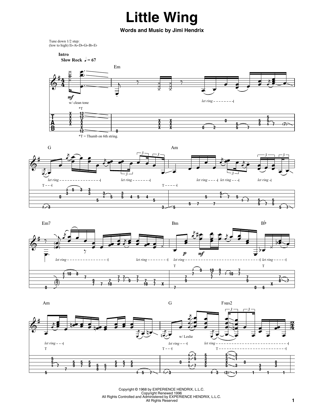 Jimi Hendrix Little Wing sheet music notes and chords. Download Printable PDF.