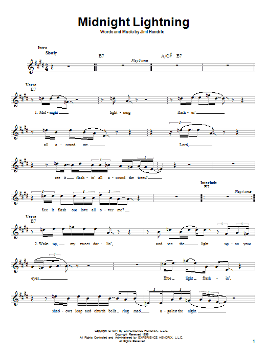 Jimi Hendrix Midnight Lightning sheet music notes and chords. Download Printable PDF.