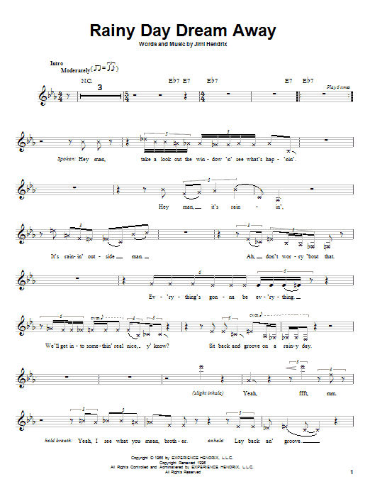 Jimi Hendrix Rainy Day Dream Away sheet music notes and chords. Download Printable PDF.