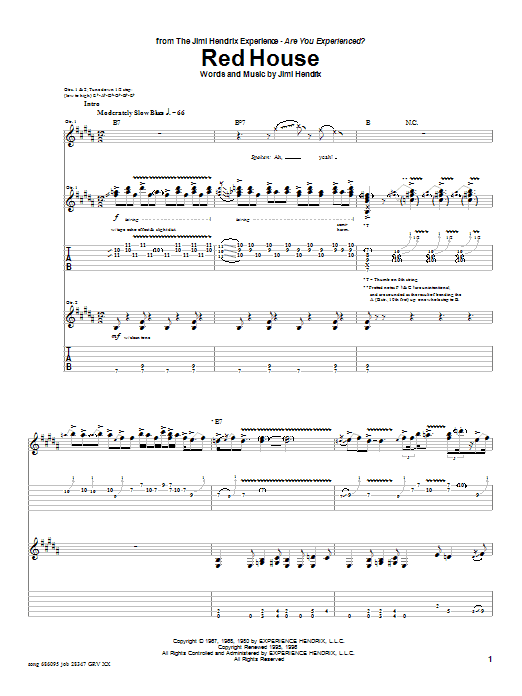 Jimi Hendrix Red House sheet music notes and chords. Download Printable PDF.