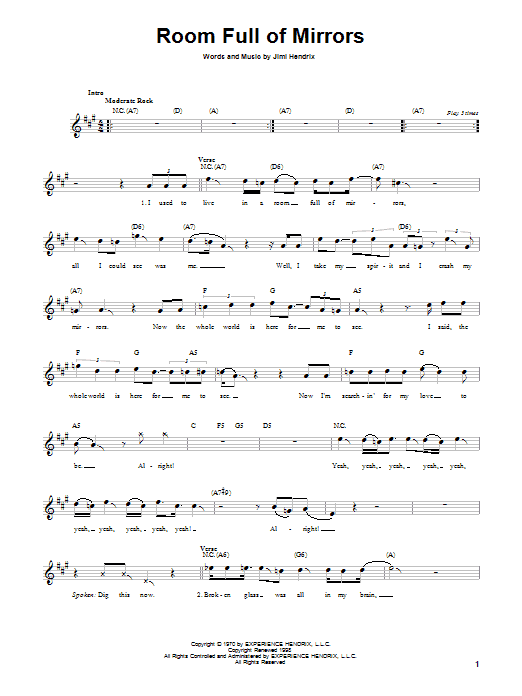 Jimi Hendrix Room Full Of Mirrors sheet music notes and chords. Download Printable PDF.