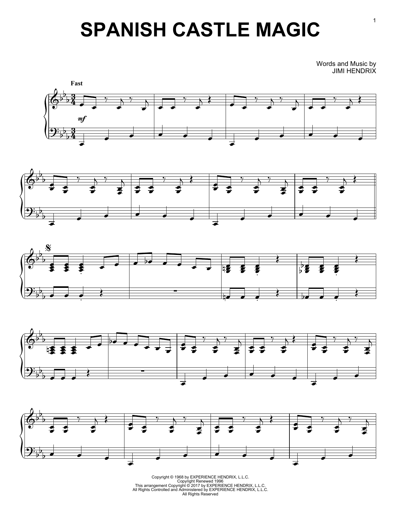 Jimi Hendrix Spanish Castle Magic [Jazz version] sheet music notes and chords arranged for Piano Solo