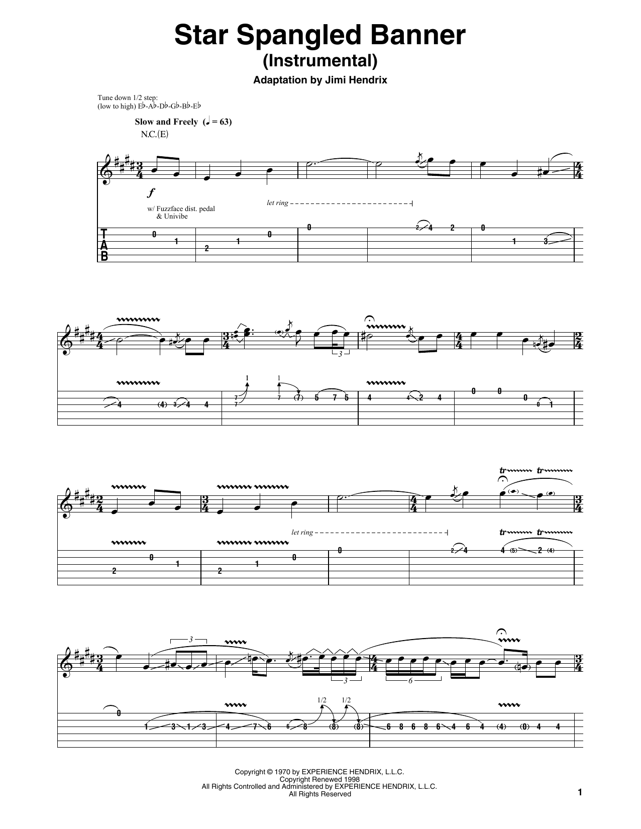 Jimi Hendrix Star Spangled Banner (Instrumental) sheet music notes and chords. Download Printable PDF.