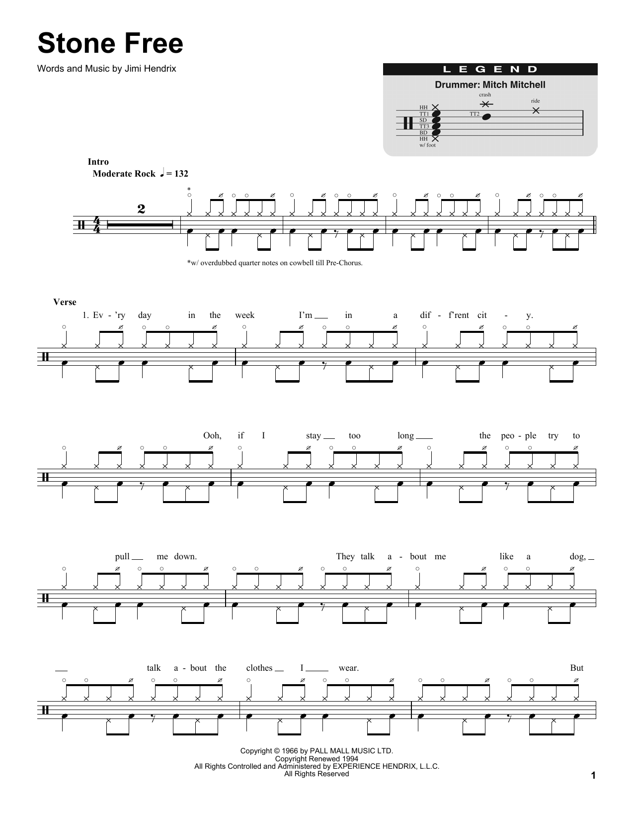 Jimi Hendrix Stone Free sheet music notes and chords. Download Printable PDF.