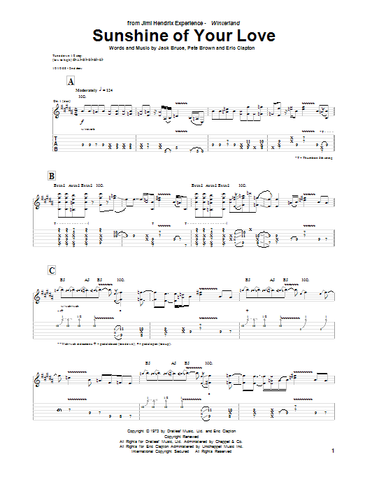 Learn to play Jimi Hendrix Sunshine Of Your Love sheet music for Guitar Tab in minutes. Price: 7.8900$ Jimi Hendrix Sunshine Of Your Love sheet music notes and chords arranged for Guitar Tab