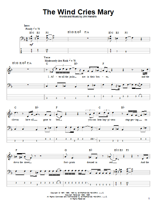 Jimi Hendrix The Wind Cries Mary sheet music notes and chords. Download Printable PDF.