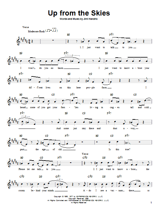 Learn to play Jimi Hendrix Up From The Skies sheet music for Easy Guitar in minutes. Price: 5.9900$ Jimi Hendrix Up From The Skies sheet music notes and chords arranged for Easy Guitar