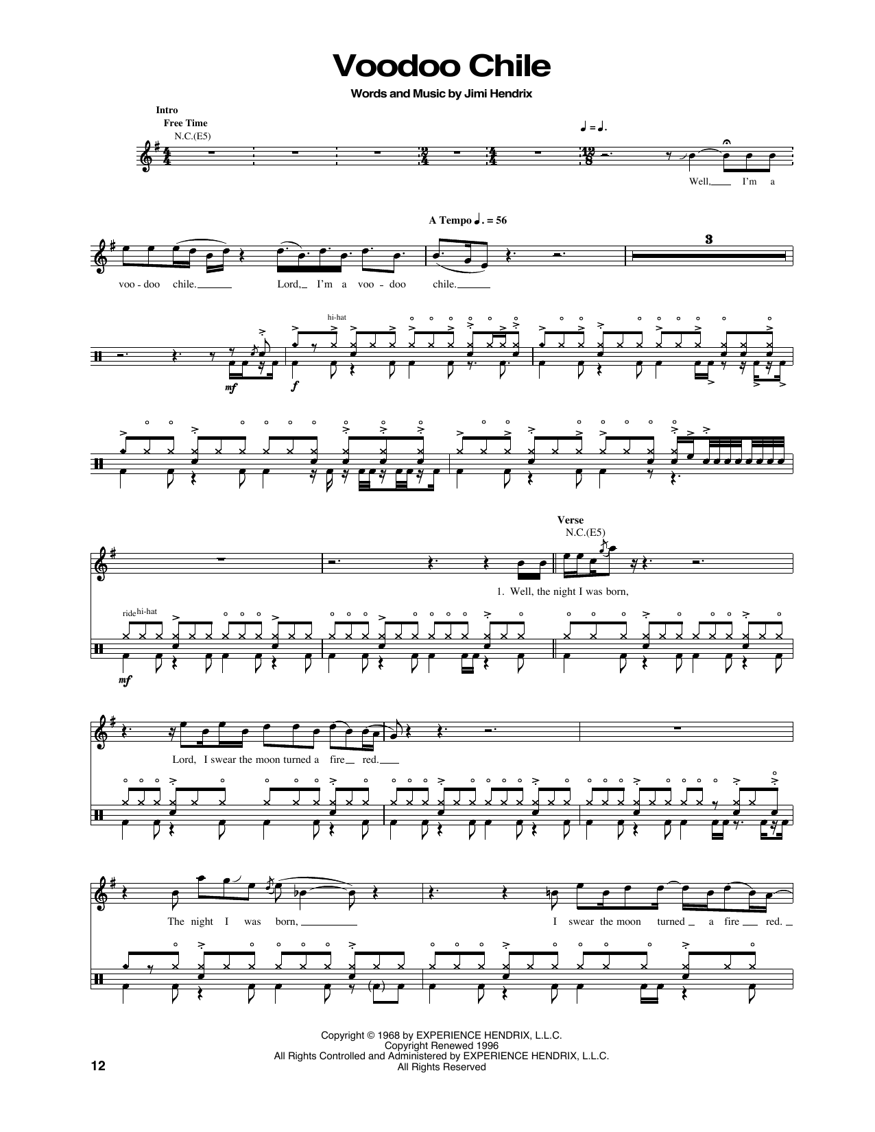 Jimi Hendrix Voodoo Chile sheet music notes and chords. Download Printable PDF.