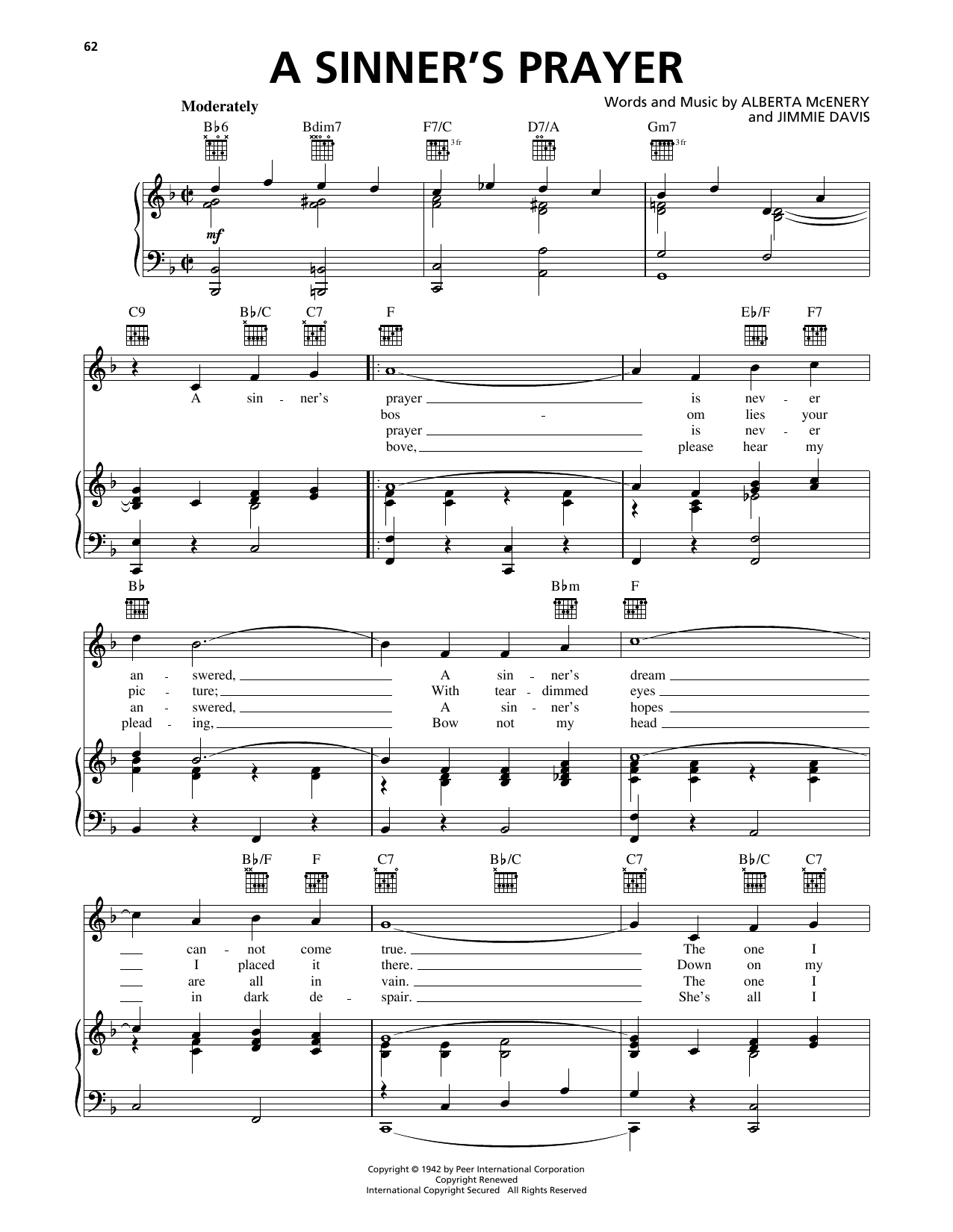 Learn to play Jimmie Davis A Sinner's Prayer sheet music for Piano, Vocal & Guitar Chords (Right-Hand Melody) in minutes. Price: 7.8900$ Jimmie Davis A Sinner's Prayer sheet music notes and chords arranged for Piano, Vocal & Guitar Chords (Right-Hand Melody)