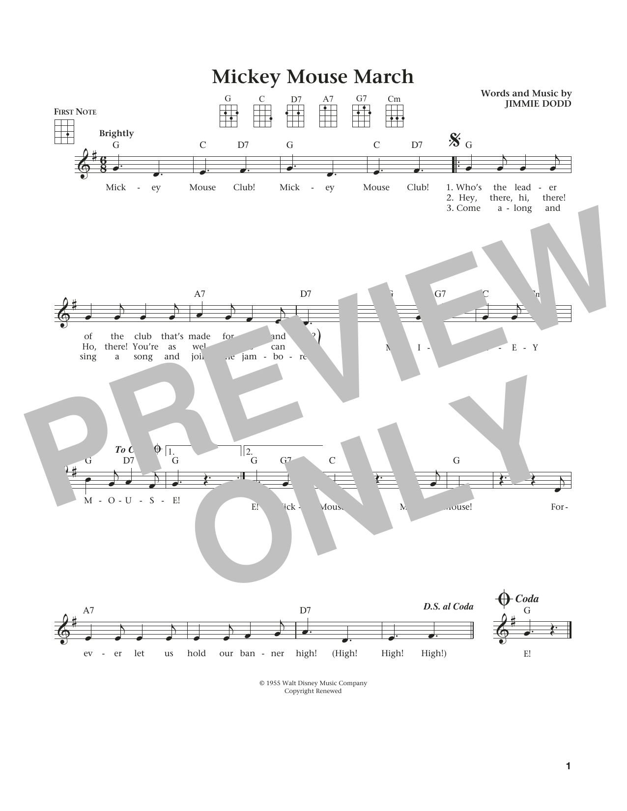 Learn to play Jimmie Dodd Mickey Mouse March (from The Daily Ukulele) (arr. Liz and Jim Beloff) sheet music for Ukulele in minutes. Price: 5.9900$ Jimmie Dodd Mickey Mouse March (from The Daily Ukulele) (arr. Liz and Jim Beloff) sheet music notes and chords arranged for Ukulele