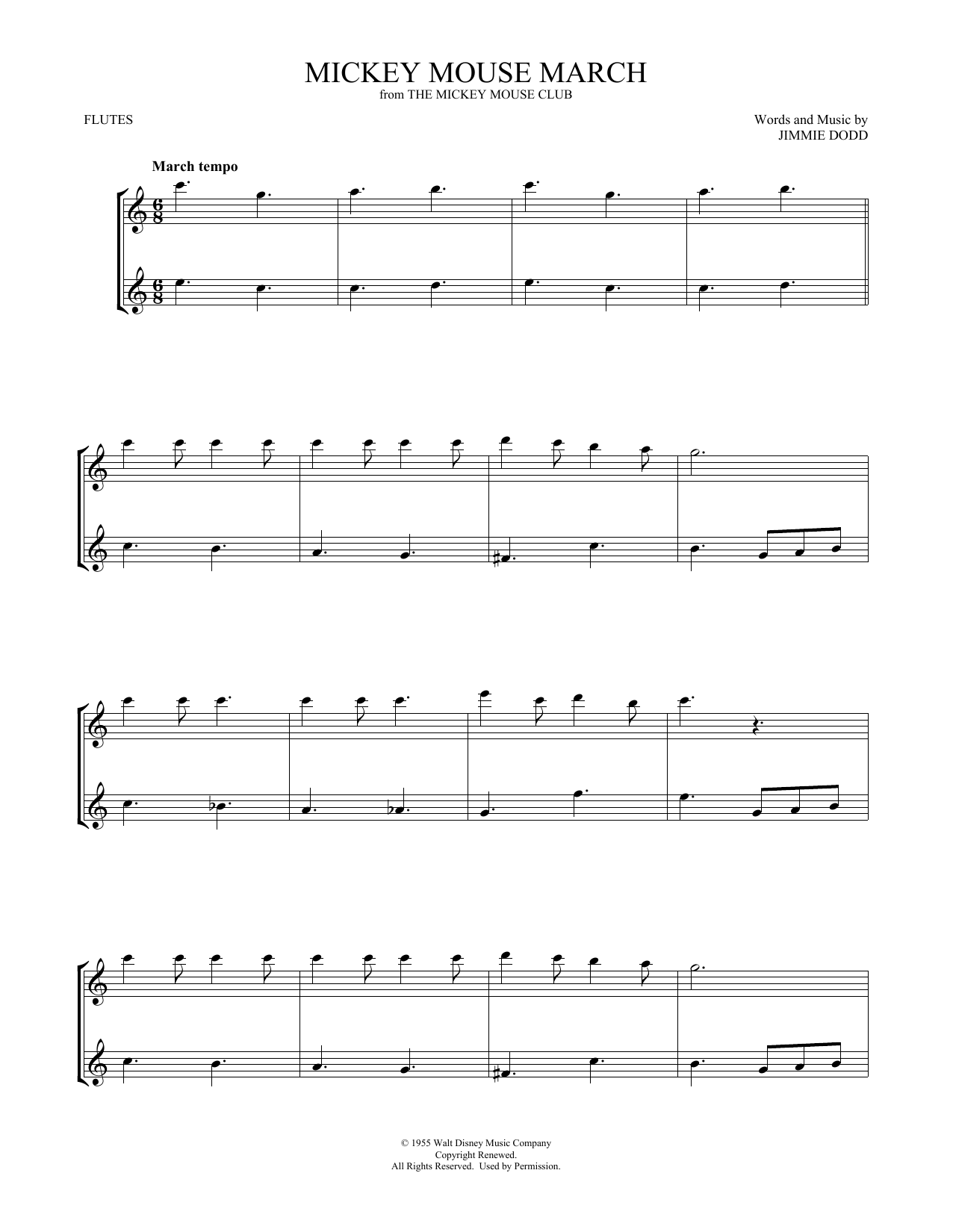 Jimmie Dodd Mickey Mouse March sheet music notes and chords. Download Printable PDF.