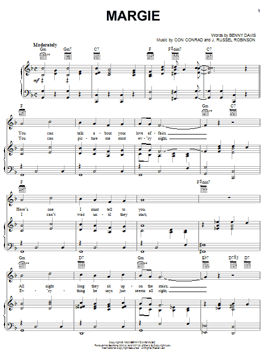 Learn to play Jimmie Lunceford Margie sheet music for Piano, Vocal & Guitar Chords (Right-Hand Melody) in minutes. Price: 7.8900$ Jimmie Lunceford Margie sheet music notes and chords arranged for Piano, Vocal & Guitar Chords (Right-Hand Melody)