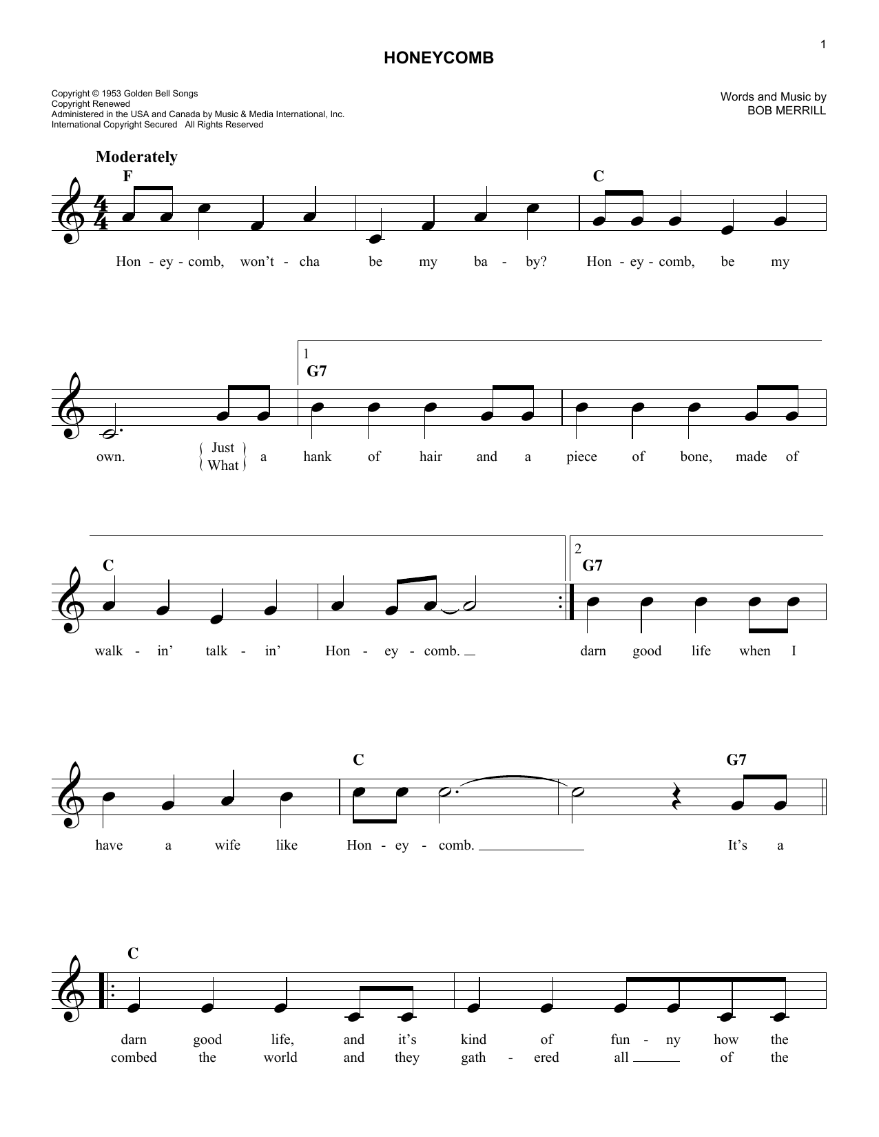 Jimmie Rodgers Honeycomb sheet music notes and chords. Download Printable PDF.