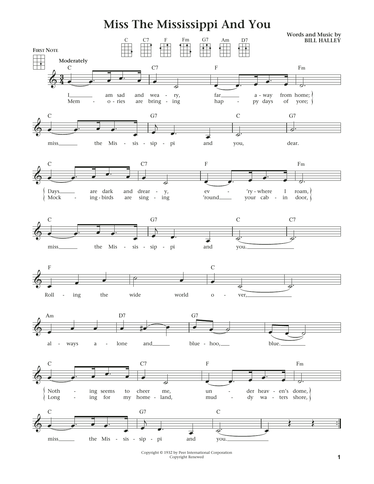 Jimmie Rodgers Miss The Mississippi And You (from The Daily Ukulele) (arr. Liz and Jim Beloff) sheet music notes and chords. Download Printable PDF.