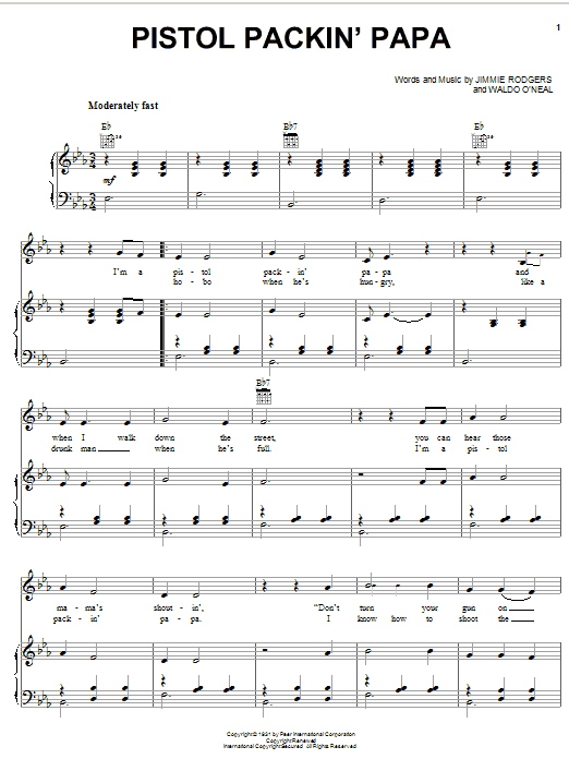 Jimmie Rodgers Pistol Packin' Papa sheet music notes and chords arranged for Piano, Vocal & Guitar Chords (Right-Hand Melody)