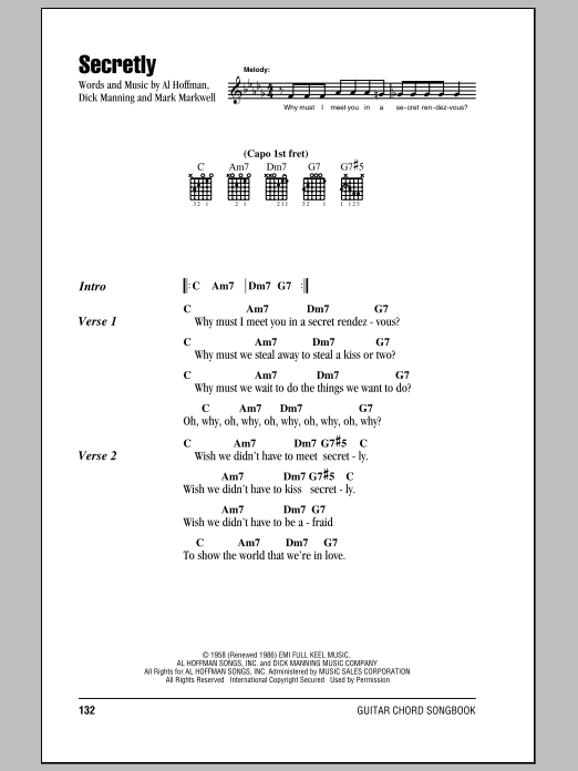 Jimmie Rodgers Secretly sheet music notes and chords. Download Printable PDF.