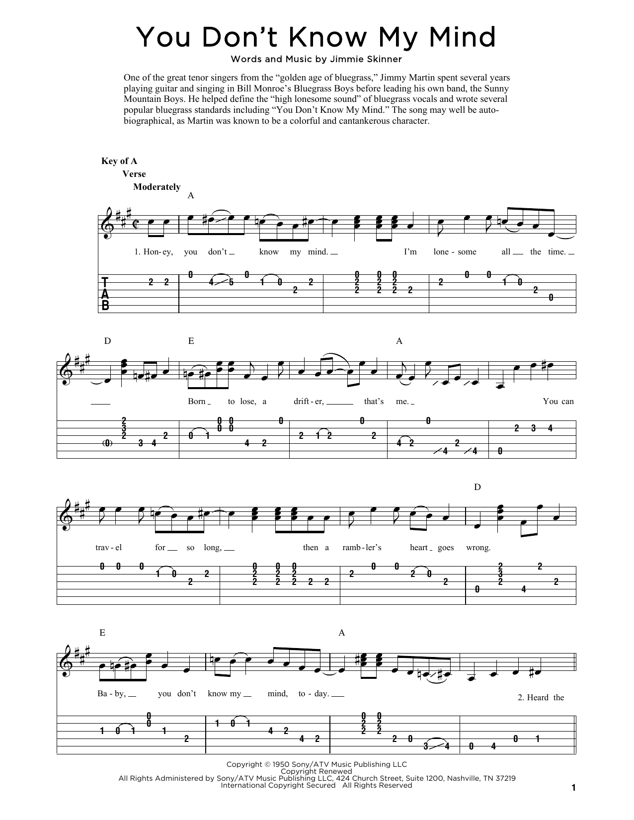 Jimmie Skinner You Don't Know My Mind (arr. Fred Sokolow) sheet music notes and chords. Download Printable PDF.