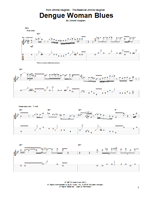 Learn to play Jimmie Vaughan Dengue Woman Blues sheet music for Guitar Tab in minutes. Price: 7.8900$ Jimmie Vaughan Dengue Woman Blues sheet music notes and chords arranged for Guitar Tab