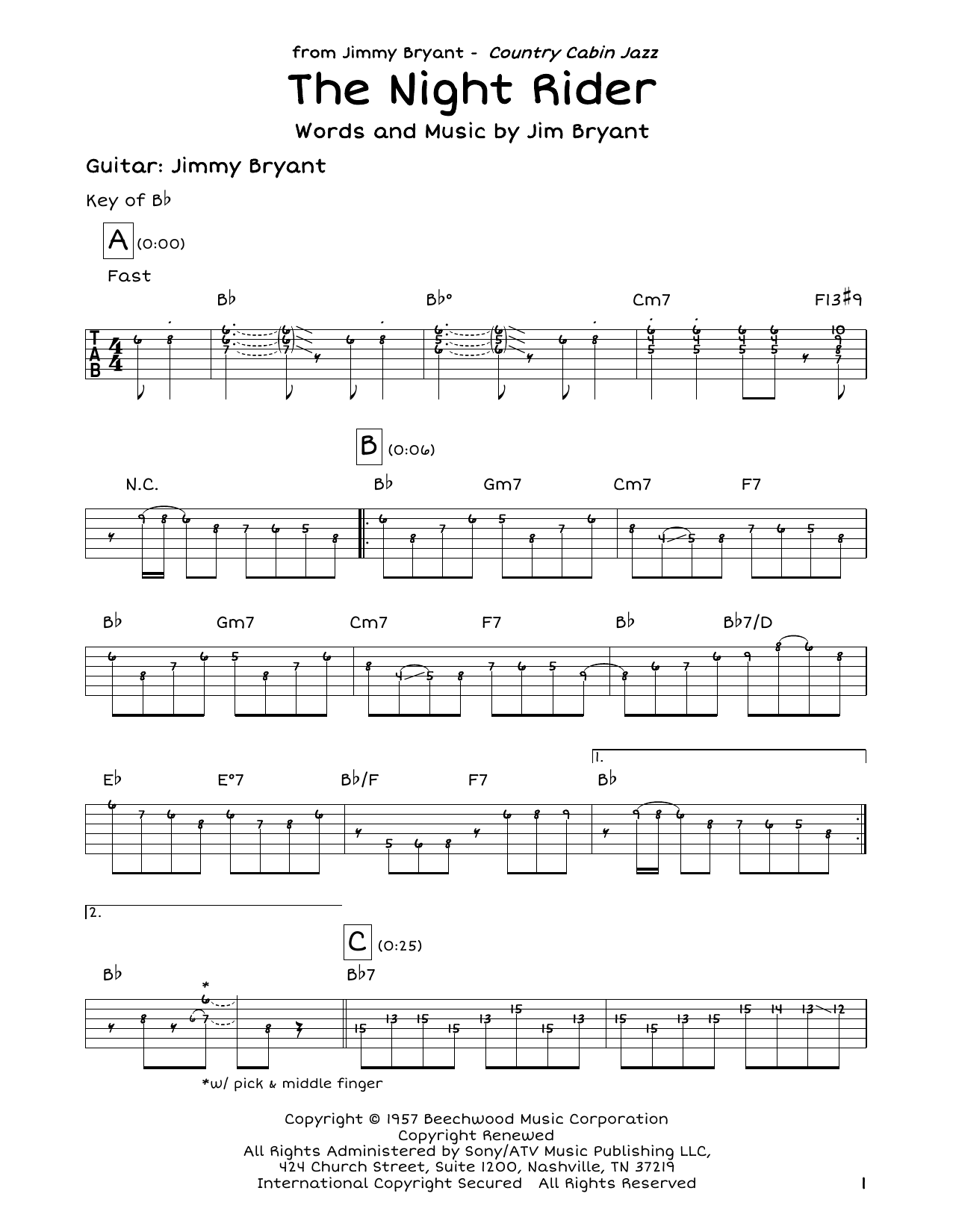 Jimmy Bryant with Speedy West The Night Rider sheet music notes and chords. Download Printable PDF.