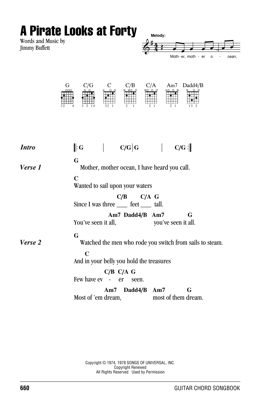 Jimmy Buffett A Pirate Looks At Forty sheet music notes and chords. Download Printable PDF.