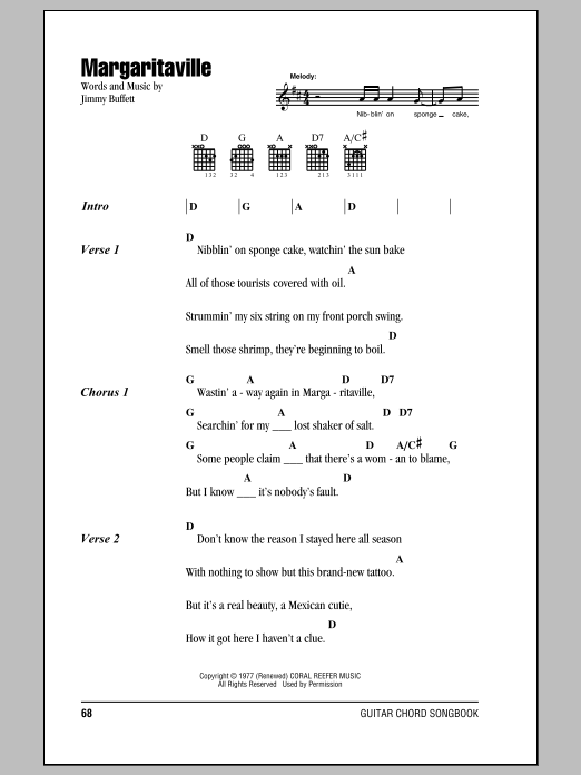 Jimmy Buffett Margaritaville sheet music notes and chords. Download Printable PDF.