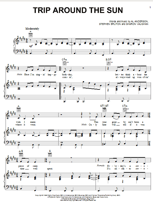 Learn to play Jimmy Buffett with Martina McBride Trip Around The Sun sheet music for Piano, Vocal & Guitar Chords (Right-Hand Melody) in minutes. Price: 7.8900$ Jimmy Buffett with Martina McBride Trip Around The Sun sheet music notes and chords arranged for Piano, Vocal & Guitar Chords (Right-Hand Melody)