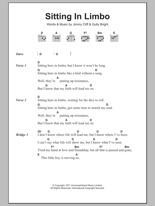 Jimmy Cliff Sitting In Limbo sheet music notes and chords. Download Printable PDF.