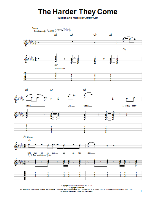 Jimmy Cliff The Harder They Come sheet music notes and chords arranged for Guitar Chords/Lyrics