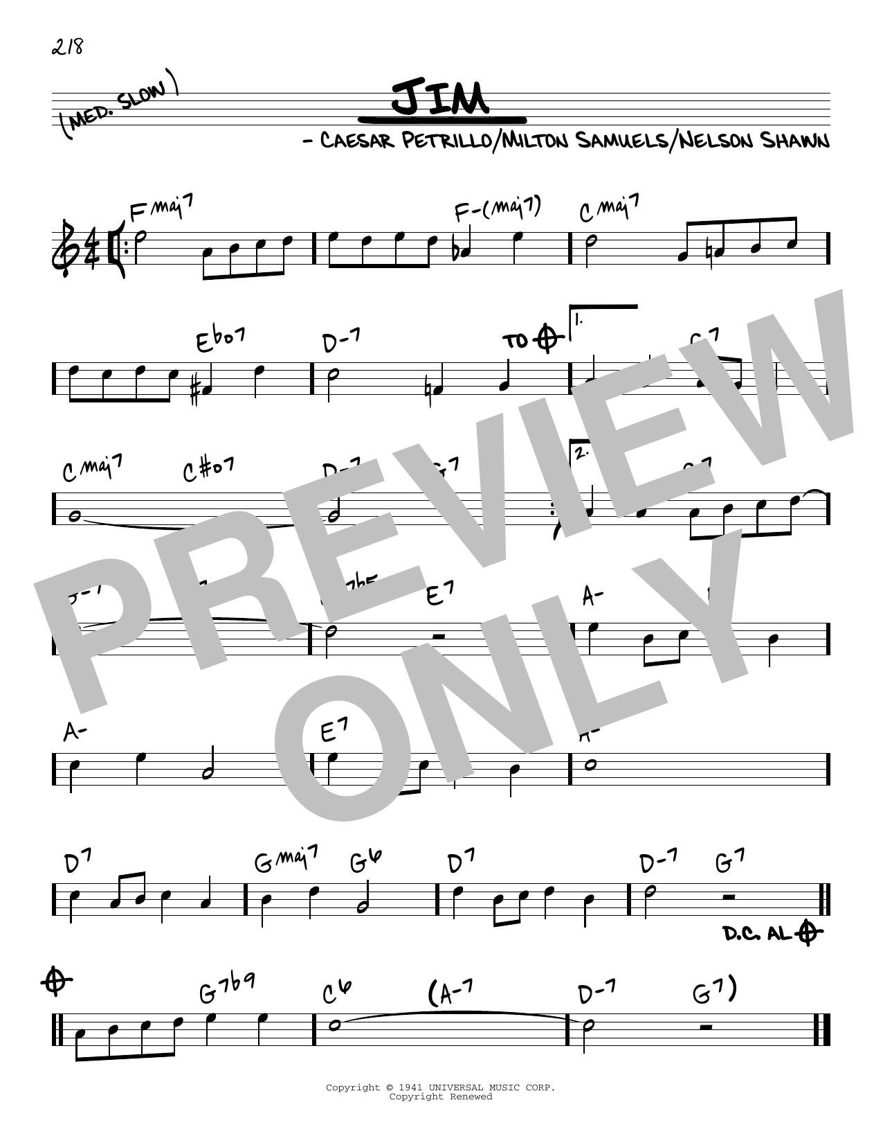 Learn to play Jimmy Dorsey Jim sheet music for Real Book – Melody & Chords in minutes. Price: 5.9900$ Jimmy Dorsey Jim sheet music notes and chords arranged for Real Book – Melody & Chords