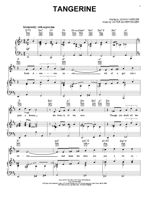 Jimmy Dorsey Tangerine sheet music notes and chords. Download Printable PDF.